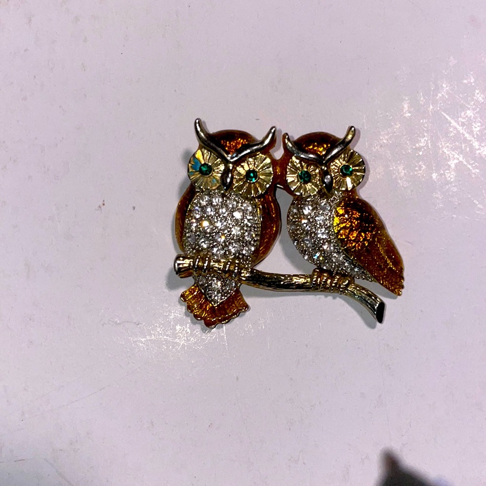 Crystal Setting Owl Brooch